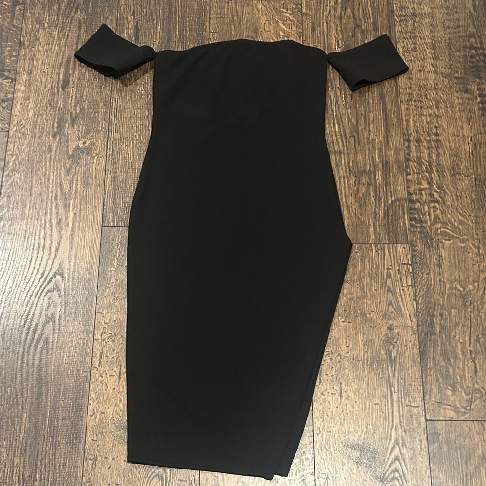 PrettyLittleThing “Black Cuff Detail Side Split Mini Dress”